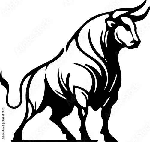 Minimalist vector artwork showcasing a black bull on a white background
