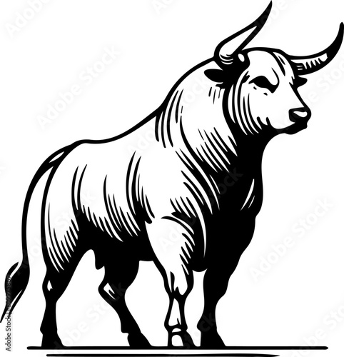 Simplistic vector artwork featuring a black bull on a white canvas