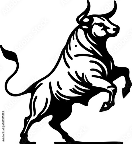Stylish vector portrayal of a bull in black and white