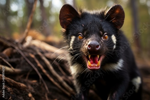 Tasmanian devil animal jungle portrait. Morning nature wild shot funny. Generate Ai