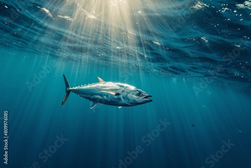Tuna fish underwater in the ocean photo