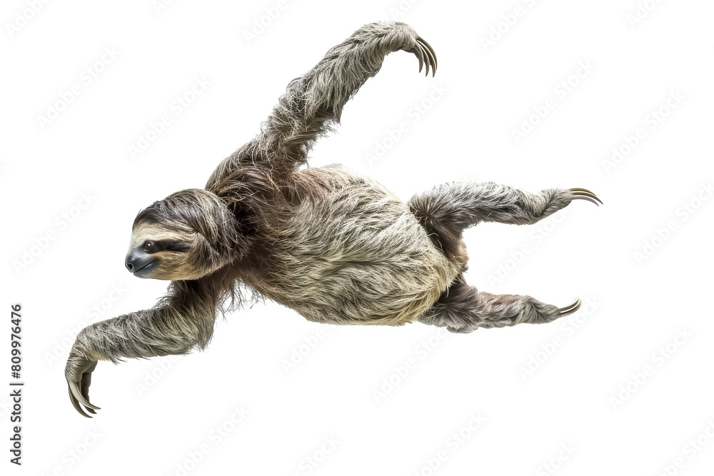 Fototapeta premium Three-Toed Sloth Isolated on White Background for Nature and Wildlife Enthusiasts