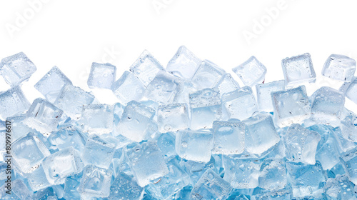 Crystal clear ice cubes as background, top view