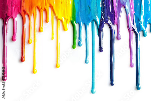 paint colorful liquid flowing and dripping on white isolate background with copy space. rainbow colors liquid flowing concept