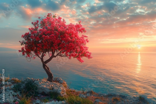bright flowering tree on the shore