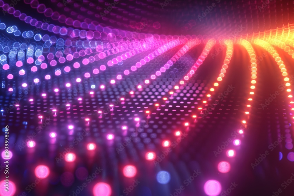 Obraz premium Led neon purple pink gold glowing. Abstract festive moving background free space for text