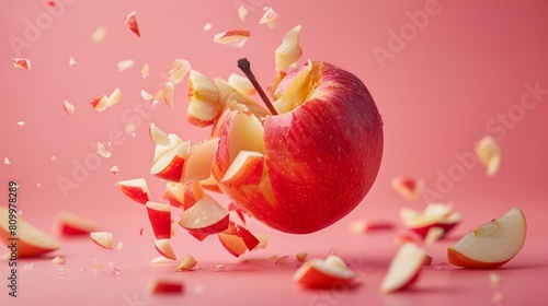 Apple  falls down from above in the advertisement image.