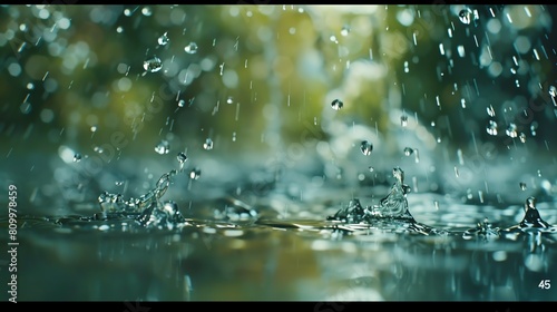 Torrential rain smattering on glass, macro lens, 4K, ultrarealistic, blurred background