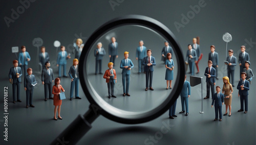 Generative AI, Human resource management recruitment business concept, magnifying glass searching for vacancy candidates photo