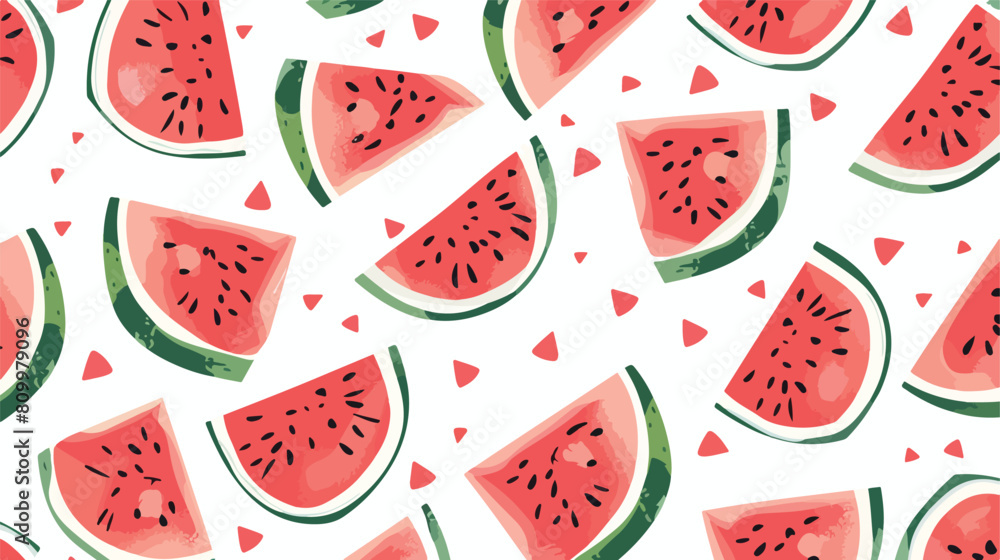 Watermelon background. Seamless pattern with juicy watermelon