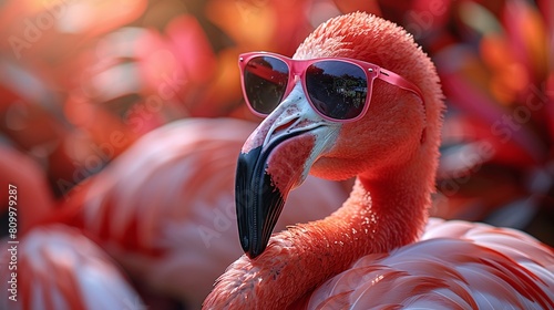 Summer Vibes with Pink Flamingo Wearing Sunglasses photo