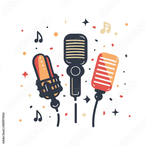 Minimalistic logo illustration of microphones on a white background.