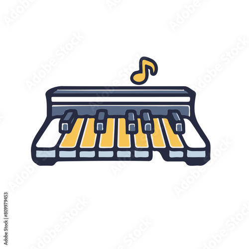 Minimalistic logo illustration of piano on a white background.