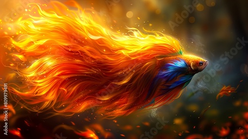 Fire fish. It swims in the water, but it's made of fire. photo