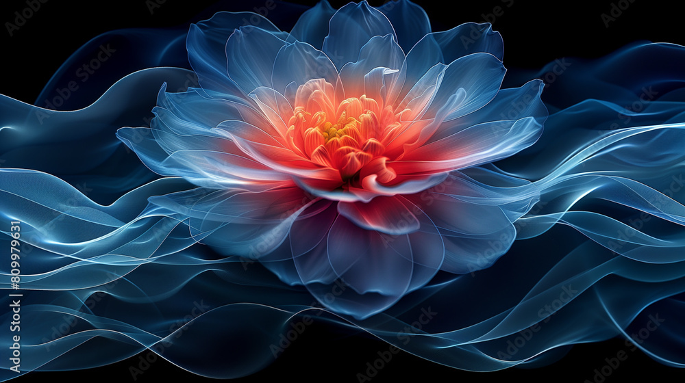 Шdesign of beautiful flowers with glowing edges and highlights, light blue, orange and white colors, dreamy and ethereal atmosphere, fantasy, detailed. Шdesign of beautiful flowers with glowing edges and highlights, light blue, orange and white colors, dreamy and ethereal atmosphere, fantasy, detailed.