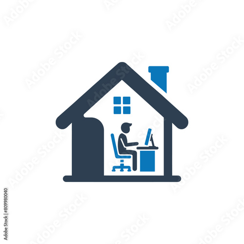 Work from home icon, Home office remote work icon