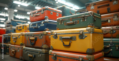 A pile of luggage with different colors and sizes