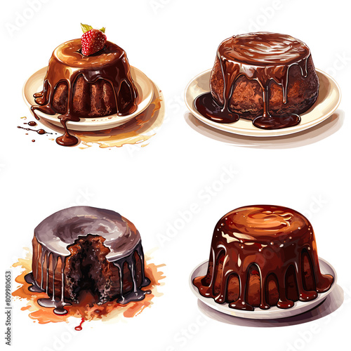 Rich chocolate lava cake with a gooey molten center, drizzled with chocolate sauce. A decadent dessert perfect for gourmet food photography, bakery menus, and indulgent sweet treats.