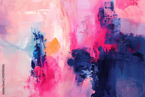 Beautiful abstract painting with pink  blue and yellow colors. Generative AI.
