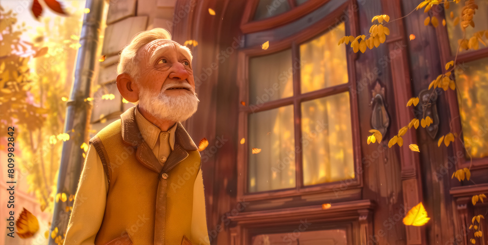 Serene elderly man enjoying autumn day