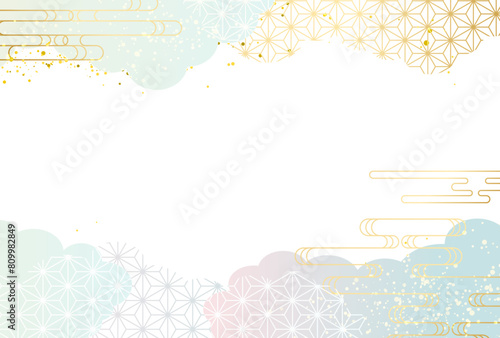 夏　和柄　お中元 水色・青・金・高級感・雲　背景
