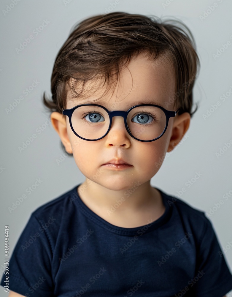 ID Photo for Passport : European baby boy with straight short black hair and blue eyes, with glasses and wearing a navy t-shirt ID Photo for Passport : European baby boy with straight short black hair and blue eyes, with glasses and wearing a navy t-shirt