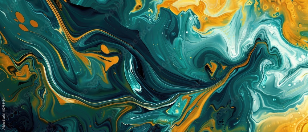 Simple marbled acrylic paint creates a vibrant waves background with bold colors like sapphire, gold, and teal.