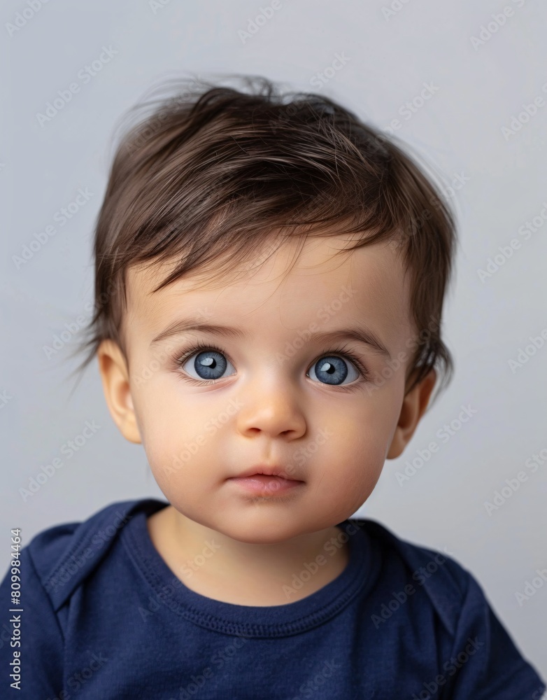 ID Photo for Passport : European baby boy with straight short black hair and blue eyes, without glasses and wearing a navy t-shirt ID Photo for Passport : European baby boy with straight short black hair and blue eyes, without glasses and wearing a navy t-shirt