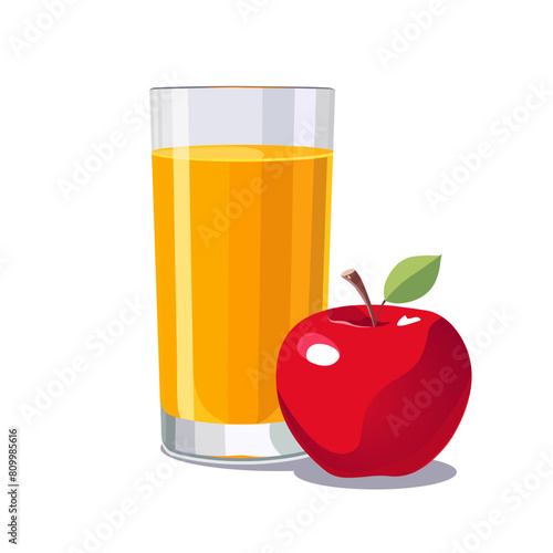 Full glass of yellow freshly squeezed apple juice. Isolated vector summer drink for flat design