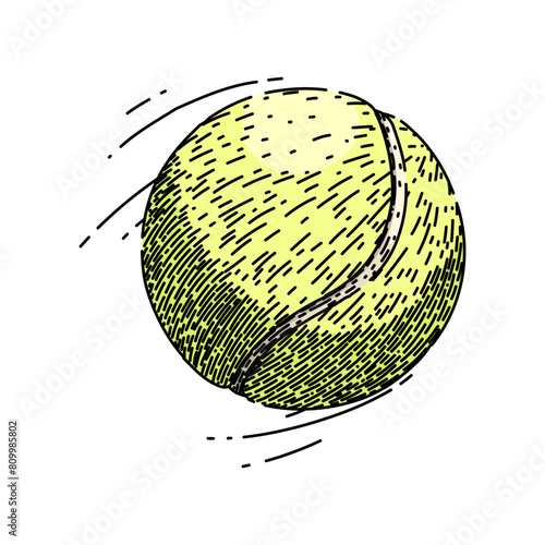 green tennis ball hand drawn. tenis object, macro view, new circle green tennis ball vector sketch. isolated color illustration