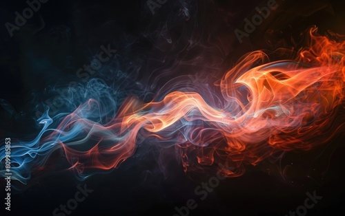 Intense flames dancing vibrantly against a dark backdrop. photo