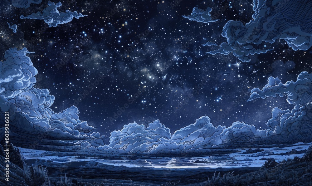 A moonlit night sky with stratocumulus clouds