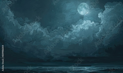 A moonlit night sky with stratocumulus clouds photo