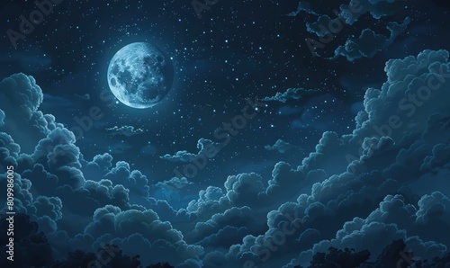 A moonlit night sky with stratocumulus clouds photo