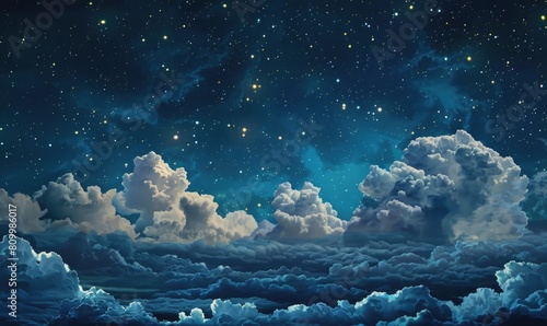 A starry night sky with scattered altocumulus clouds photo