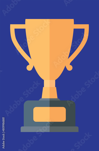 Decorative golden Trophy cup award champions flat simple illustration.