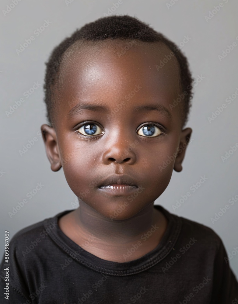 ID Photo for Passport : African baby boy with straight short black hair and blue eyes, without glasses and wearing a black t-shirt ID Photo for Passport : African baby boy with straight short black hair and blue eyes, without glasses and wearing a black t-shirt