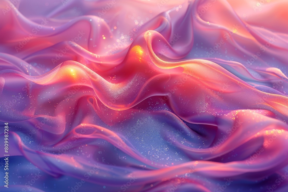 Fototapeta premium Vibrant abstract image of pink and blue waves with a glitter effect, depicting movement and fluidity
