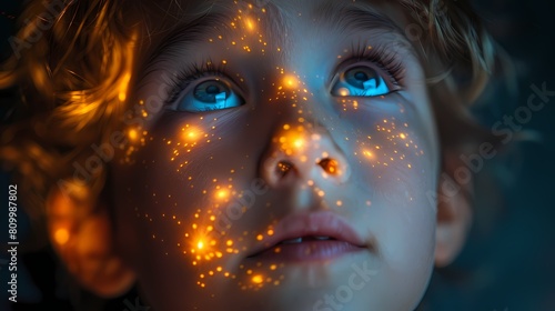 A student s eyes light up with understanding as they grasp a difficult concept explained by the teacher  their face illuminated by the glow of the projector