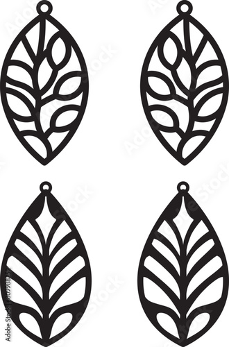 Laser cut earrings silhouette. Decorative floral earrings silhouette, laser cut template design.