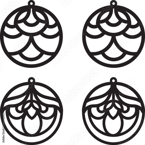 Laser cut earrings silhouette. Decorative floral earrings silhouette, laser cut template design.