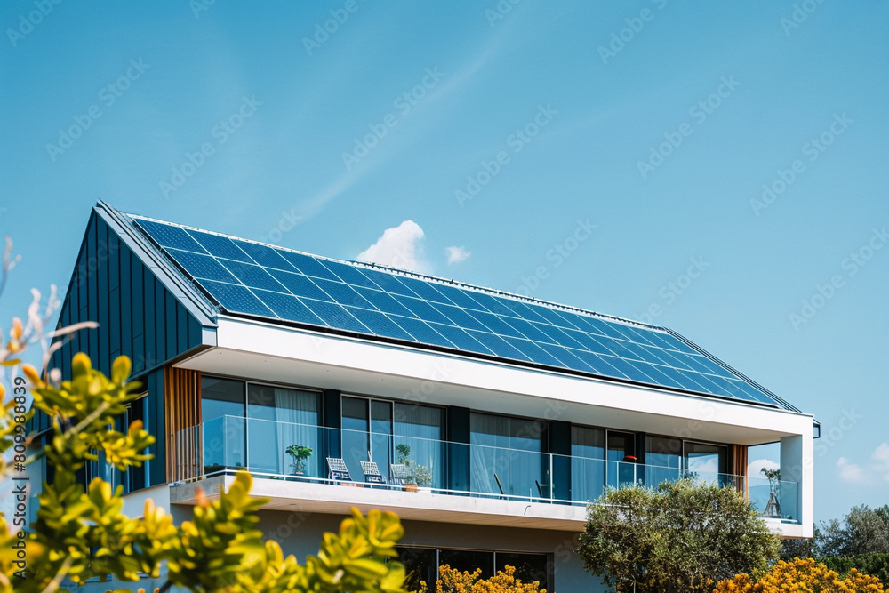 A photovoltaic system. Solar panels on the roof of the house renewable energy green power photovoltaic