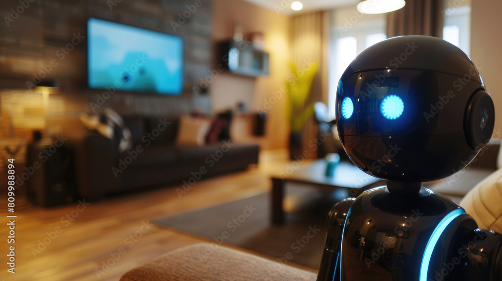 Interior of a smart home with smart technologies and robot assistants Interior of a smart home with smart technologies and robot assistants