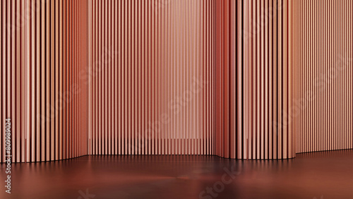 Horizontal ornage shiny luxury wall and floor 3d render. Abstract minimal background for mockup products display, showcase and advertising. photo