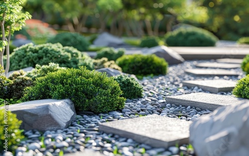 Wallpaper Mural Neatly landscaped garden with rectangular stone beds and assorted shrubs. Torontodigital.ca