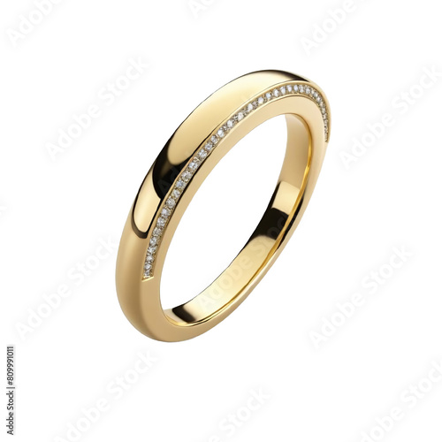TRANSPARENT PNG ULTRA HD 8K A yellow gold ring adorned with small, symmetrical diamonds on a smooth band. Elegant for both casual and formal wear