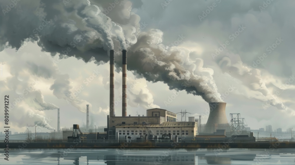 Industrial landscape with pollution emission