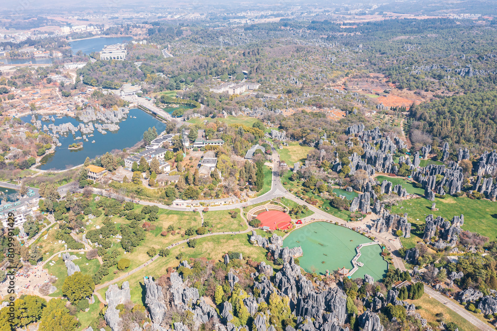 Aerial photography of Stone Forest Scenic Area in Kunming City, Yunnan Province