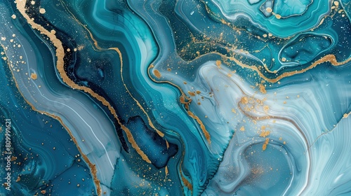 Abstract blue and teal marble texture background