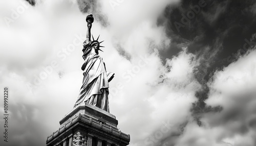 black and white photo of the Statue Of Liberty, New York City in black background